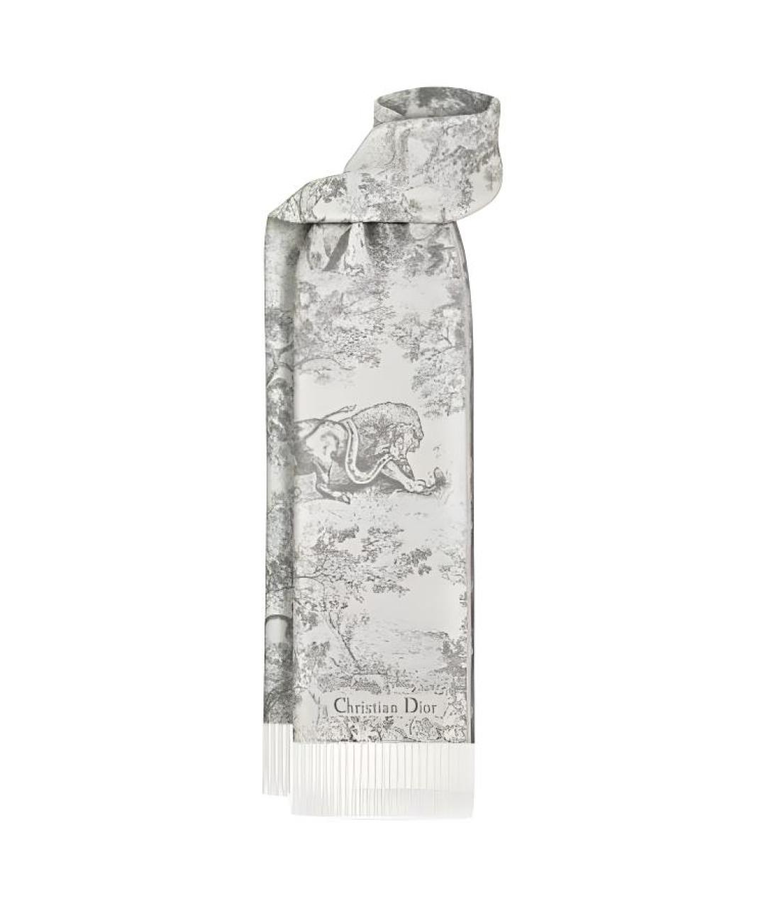 CHRISTIAN DIOR Серый шерстяной шарф, фото 2