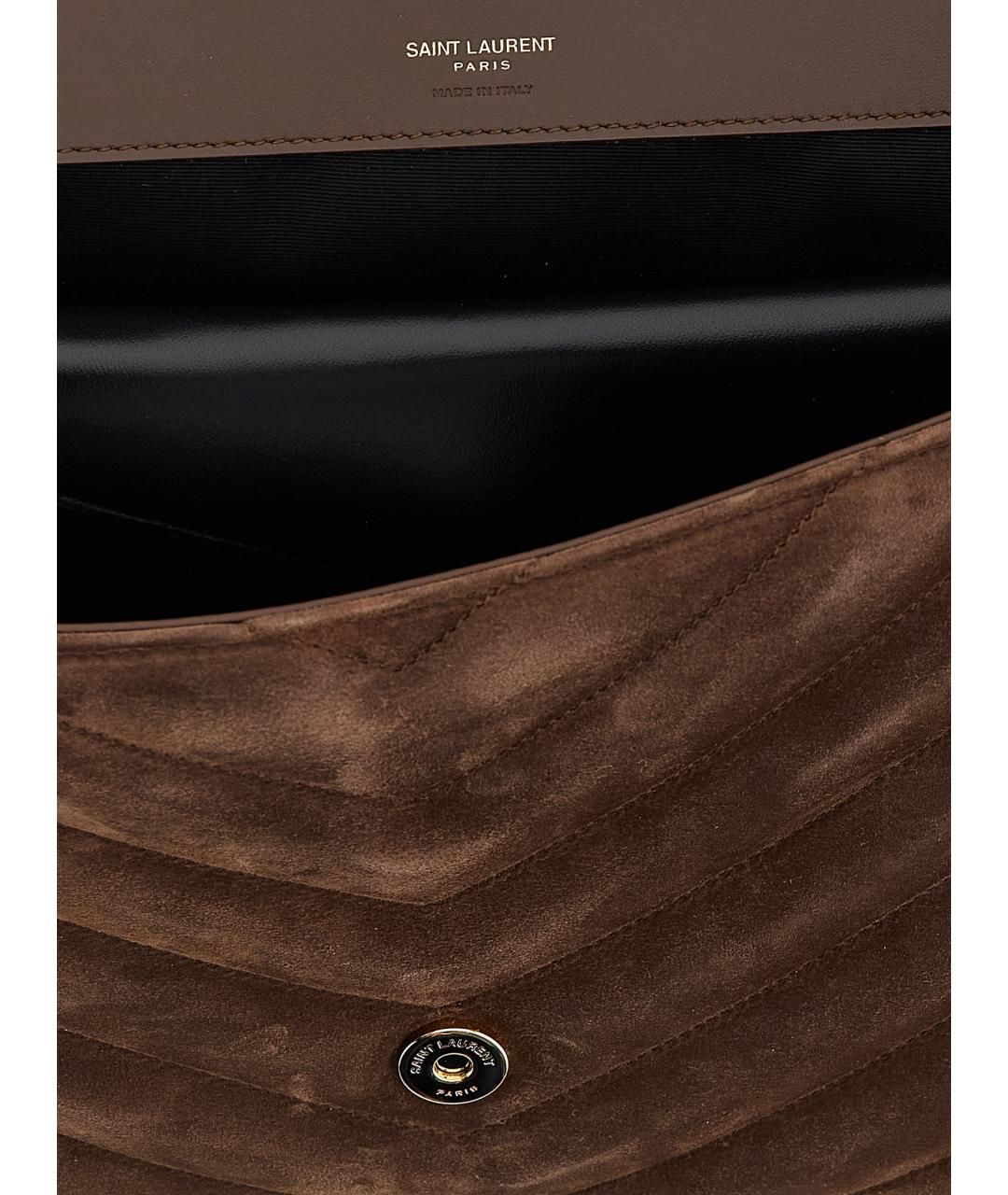 SAINT LAURENT Коричневая кожаная сумка через плечо, фото 4