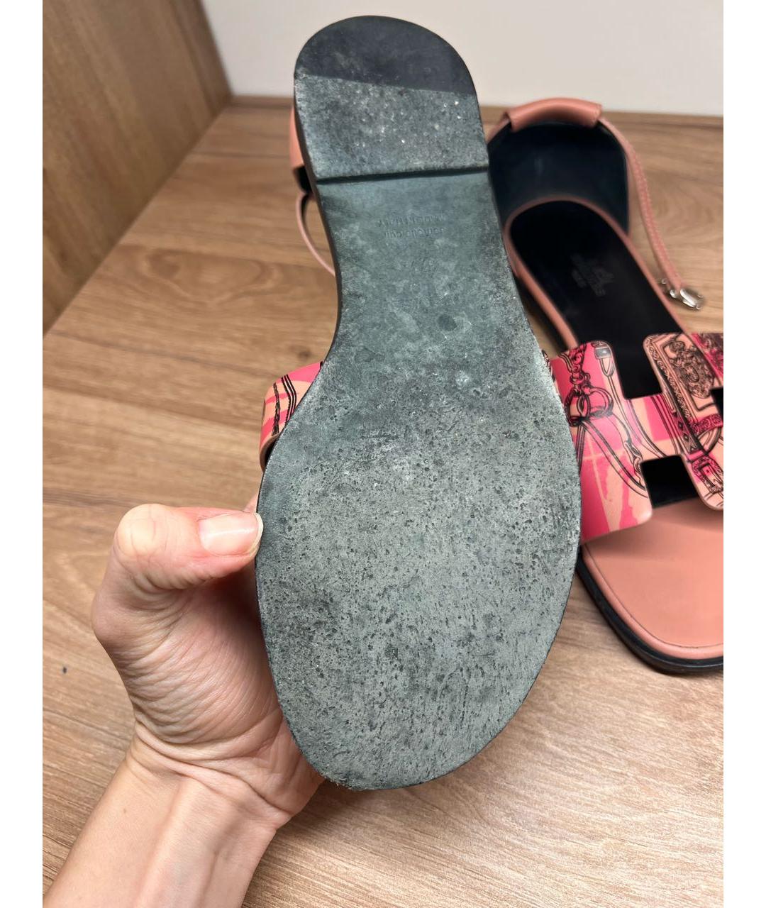 HERMES Розовые кожаные босоножки, фото 4