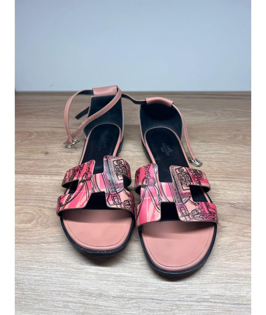 HERMES Розовые кожаные босоножки, фото 5