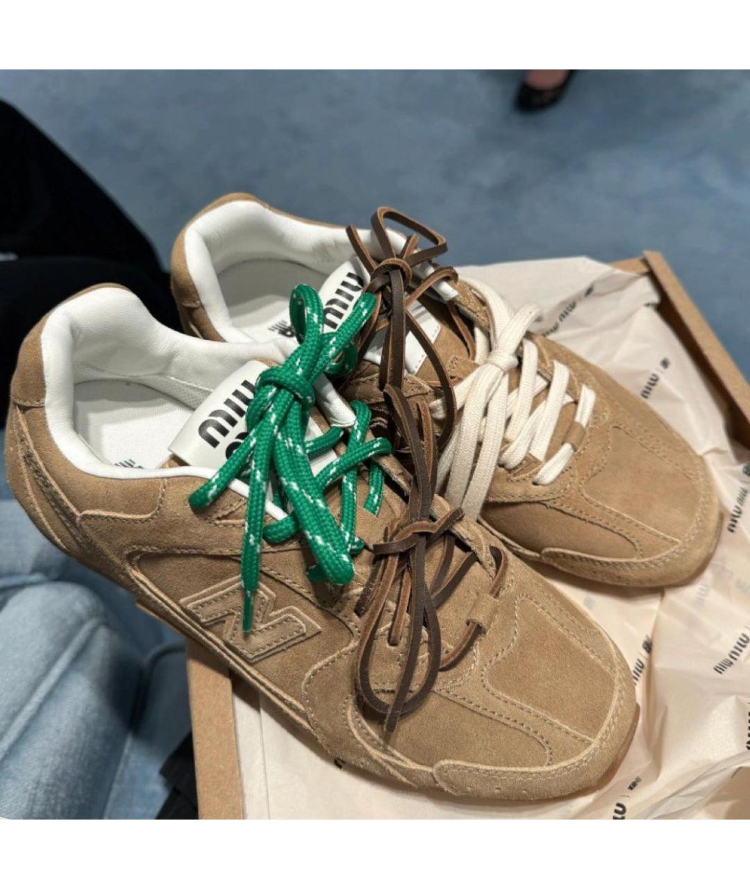 MIU MIU Бежевые замшевые кеды, фото 3