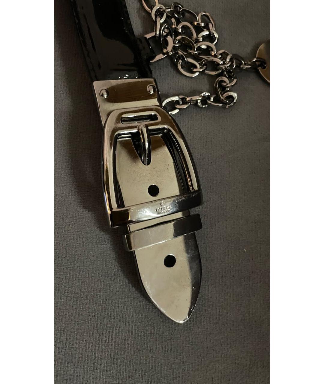 GUCCI Черный ремень из лакированной кожи, фото 2