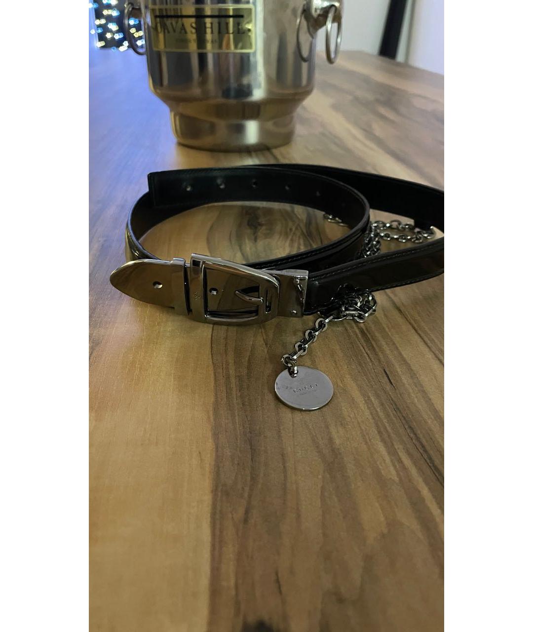 GUCCI Черный ремень из лакированной кожи, фото 6