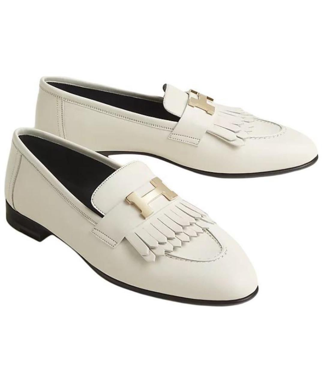 HERMES Бежевые кожаные лоферы, фото 5