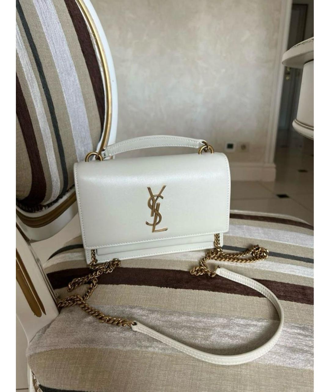 SAINT LAURENT Белая кожаная сумка через плечо, фото 4