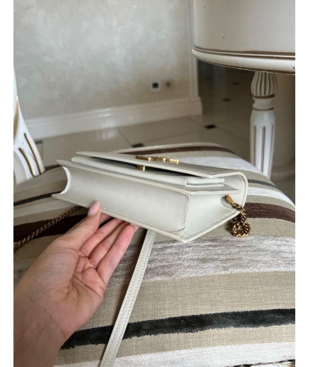 SAINT LAURENT Белая кожаная сумка через плечо, фото 6