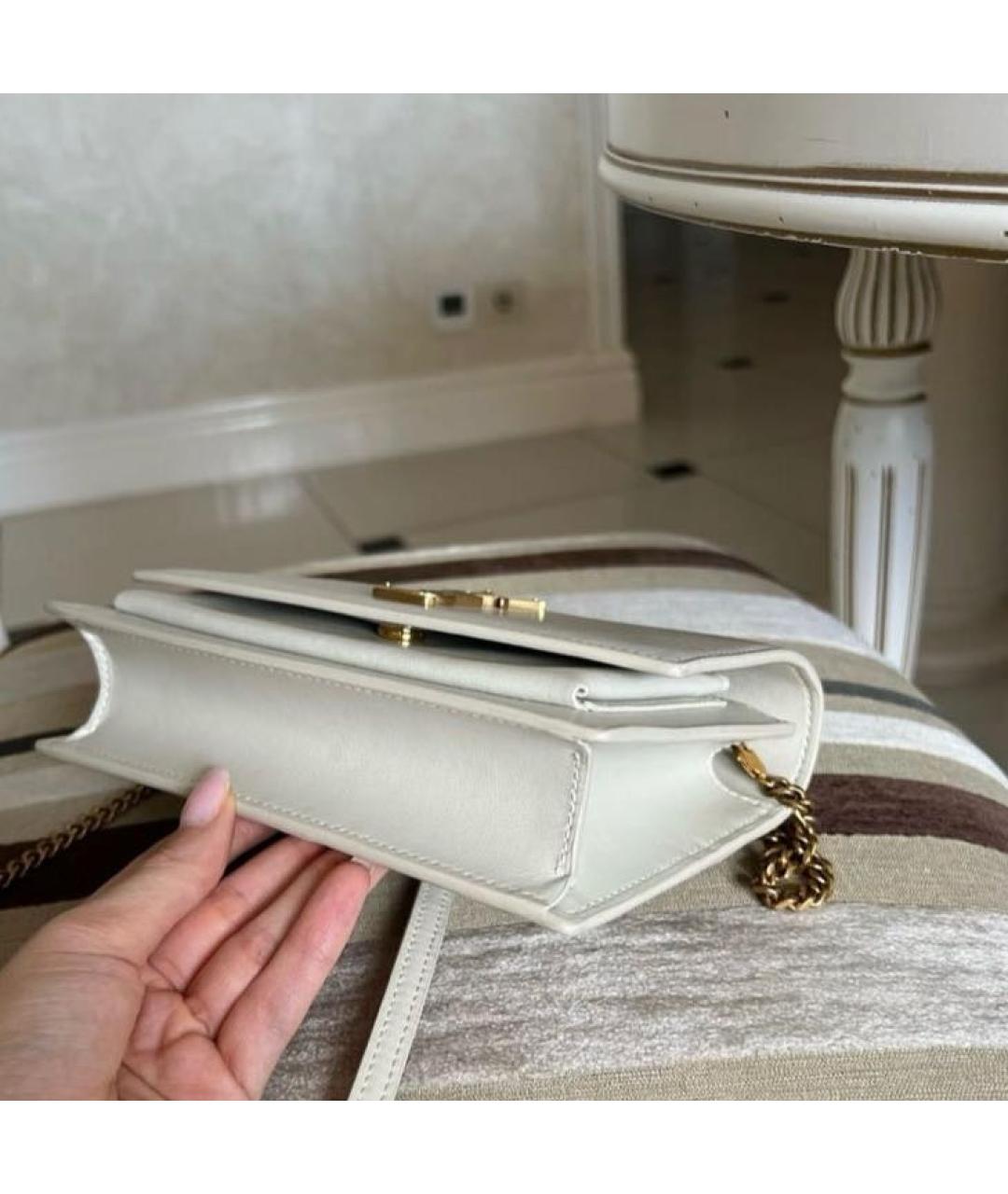 SAINT LAURENT Белая кожаная сумка через плечо, фото 3