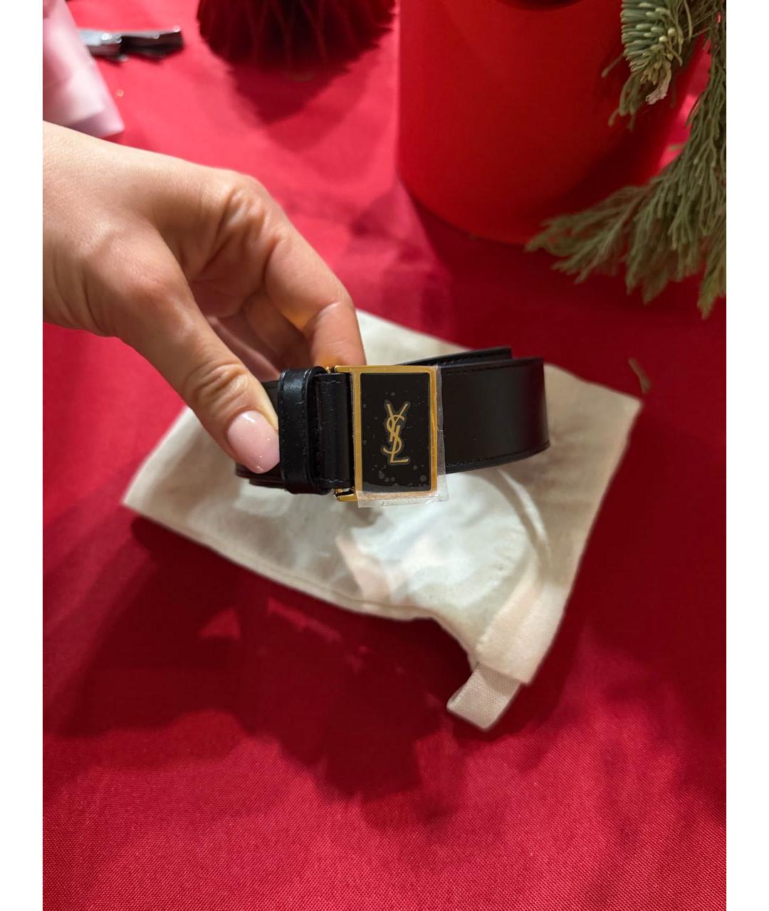 SAINT LAURENT Черный кожаный ремень, фото 3
