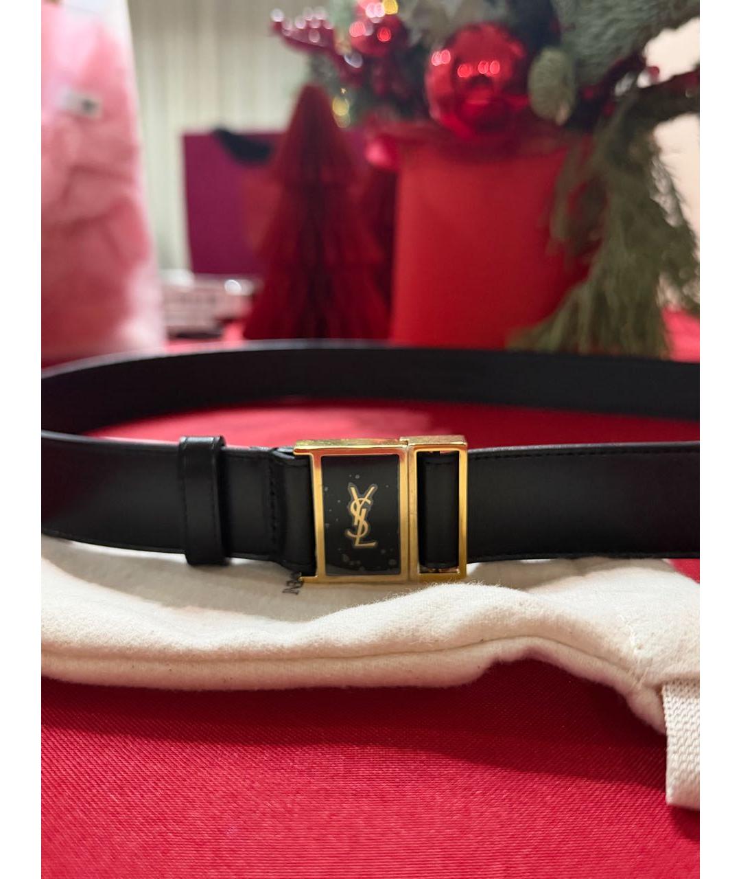 SAINT LAURENT Черный кожаный ремень, фото 4