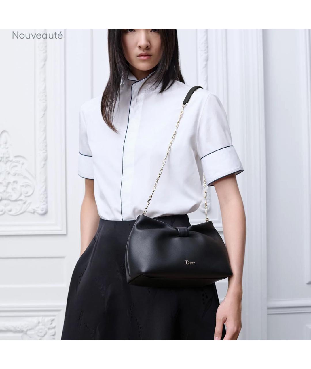 CHRISTIAN DIOR Черная кожаная сумка через плечо, фото 3