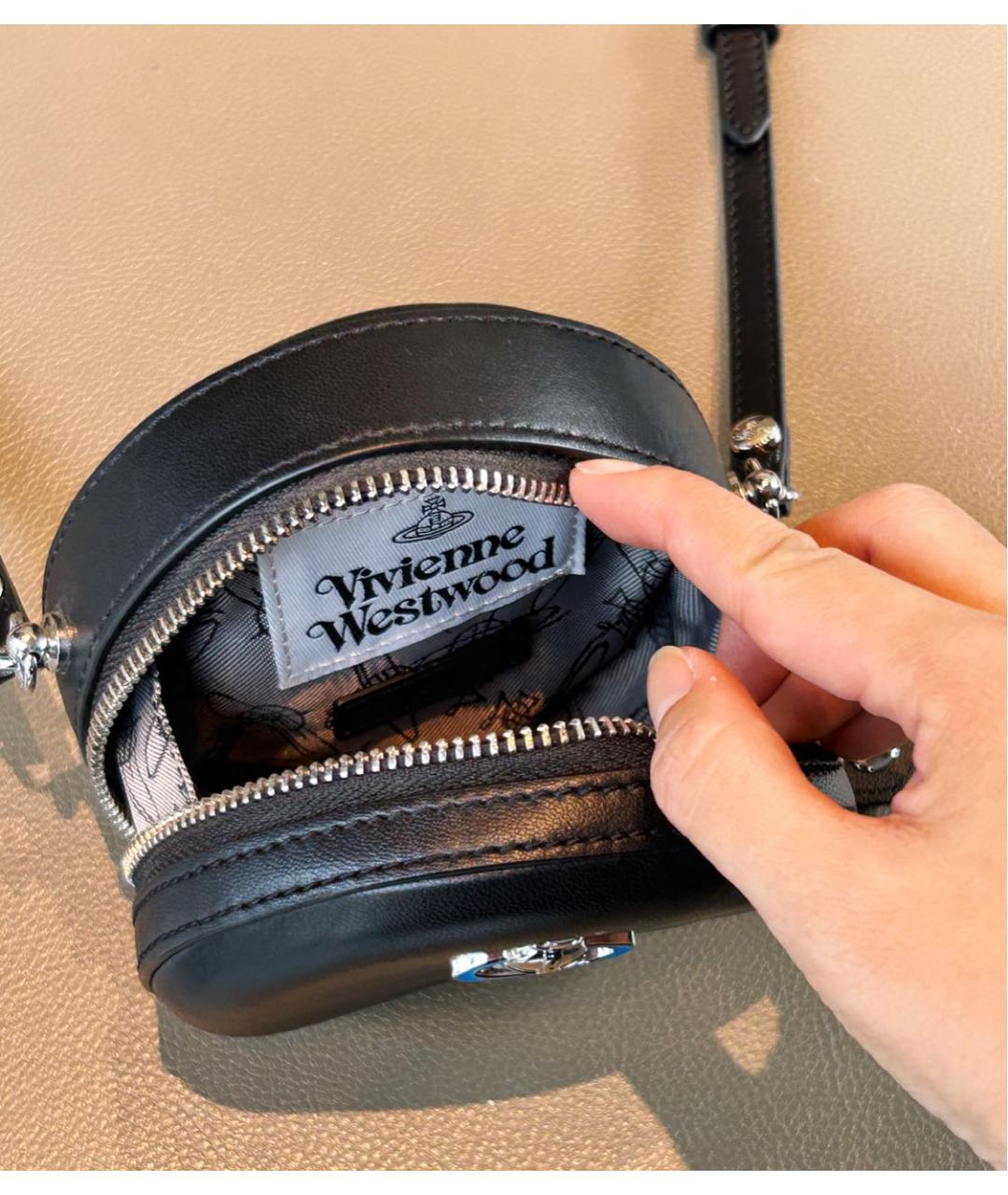VIVIENNE WESTWOOD Черная кожаная сумка через плечо, фото 6