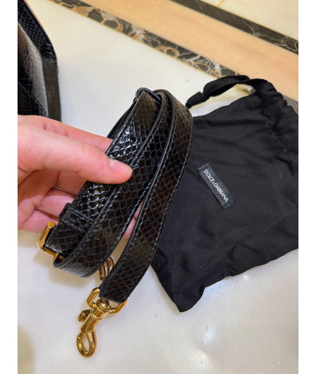 DOLCE&GABBANA Черная сумка с короткими ручками из экзотической кожи, фото 6