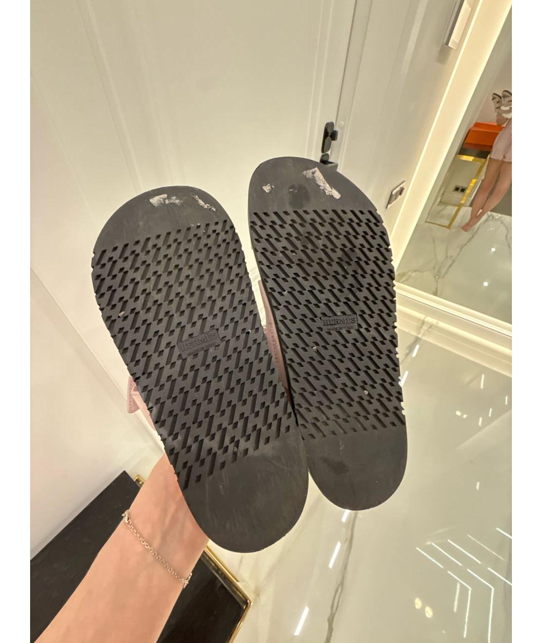 HERMES Розовые замшевые шлепанцы, фото 7