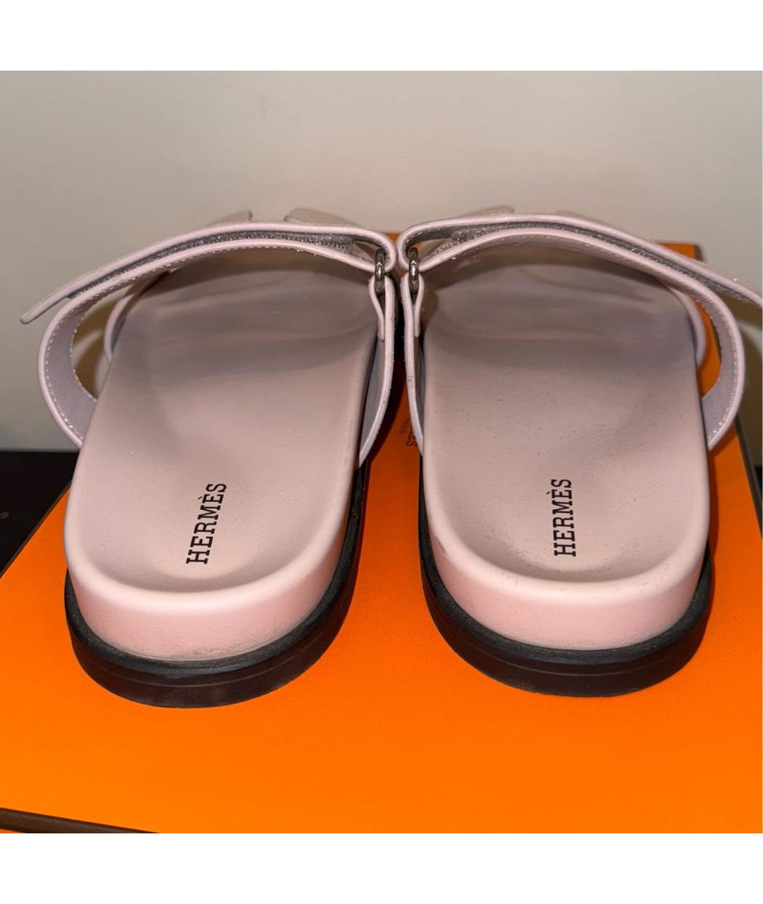 HERMES Розовые замшевые шлепанцы, фото 4