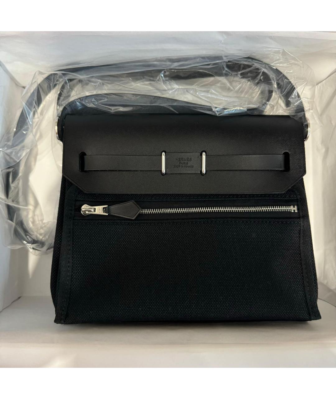 HERMES Черная тканевая сумка с короткими ручками, фото 2