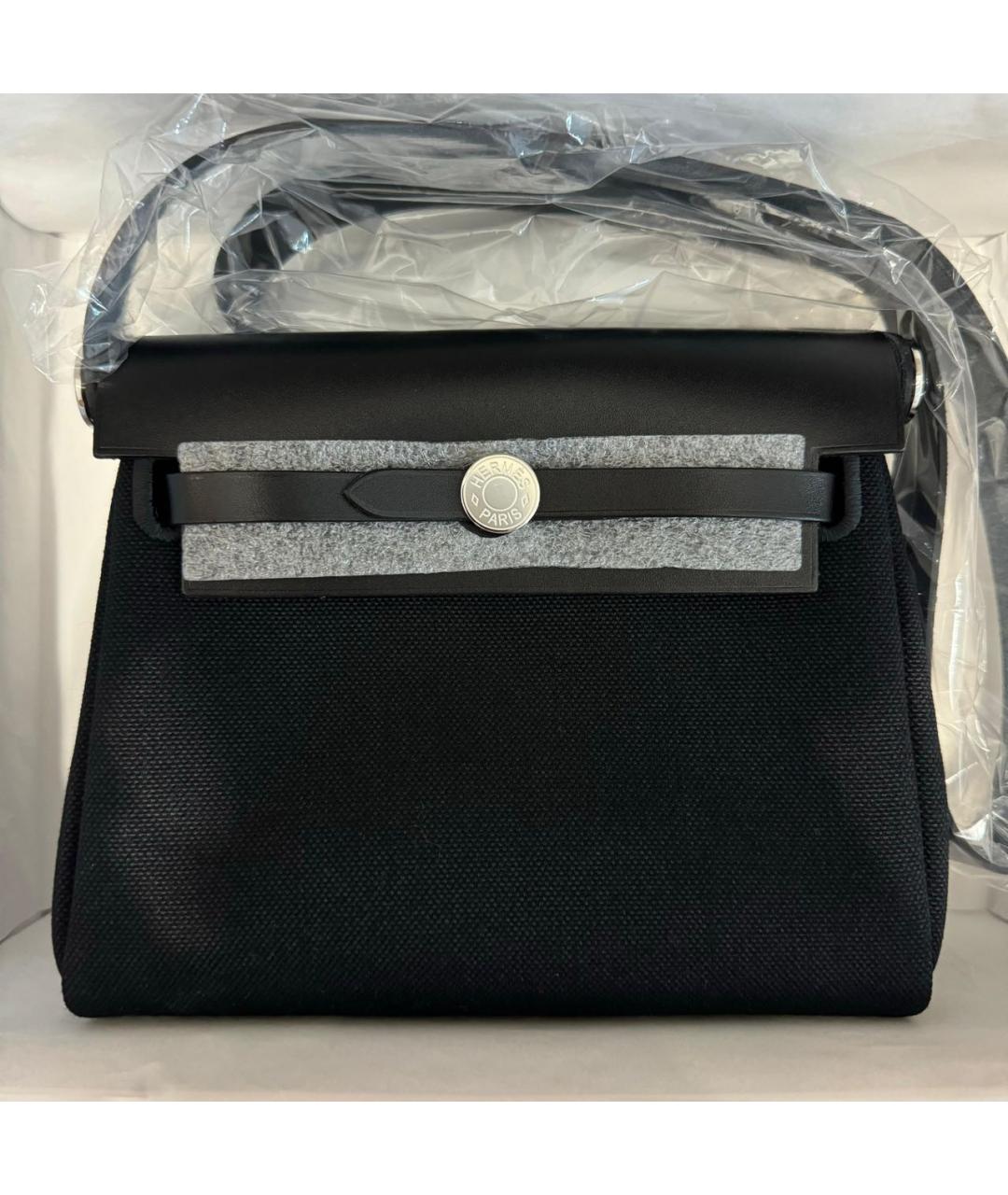 HERMES Черная тканевая сумка с короткими ручками, фото 3