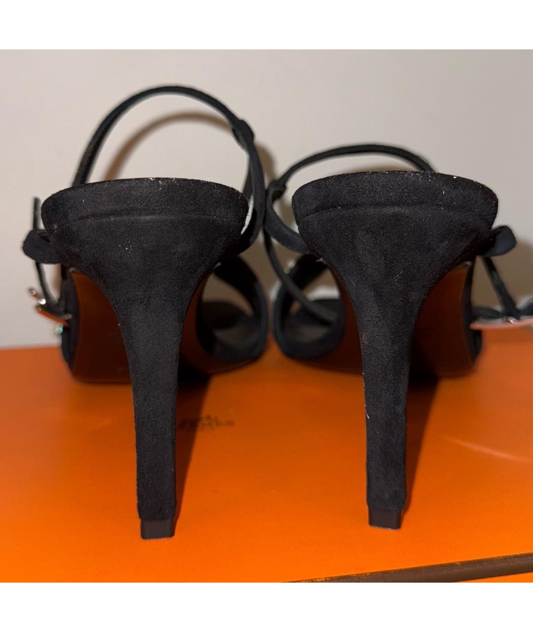 HERMES Черные замшевые босоножки, фото 3