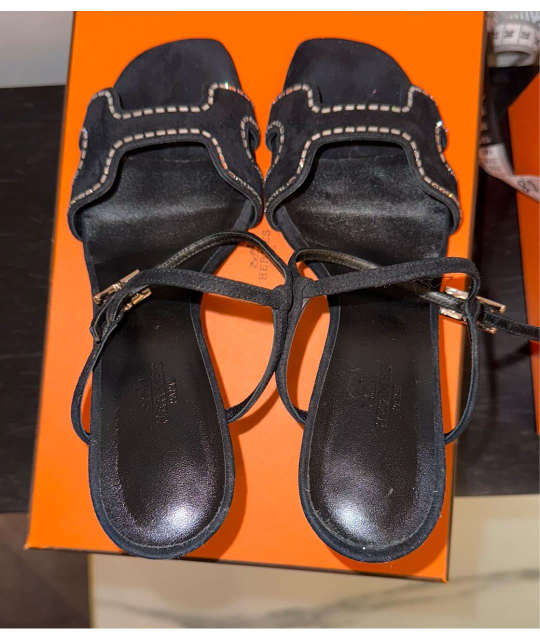 HERMES Черные замшевые босоножки, фото 4