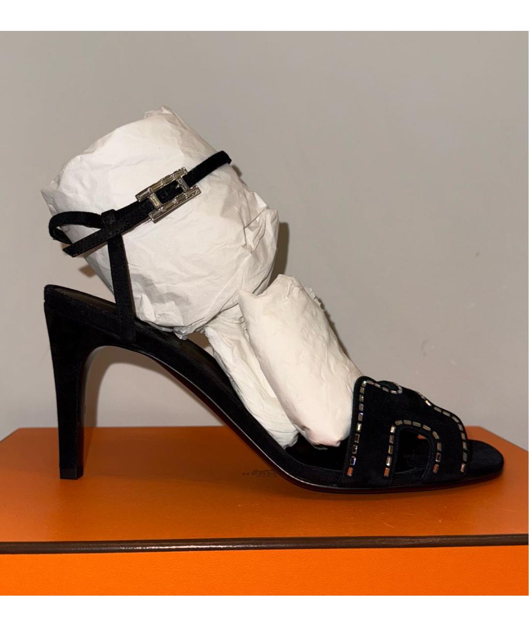 HERMES Черные замшевые босоножки, фото 5