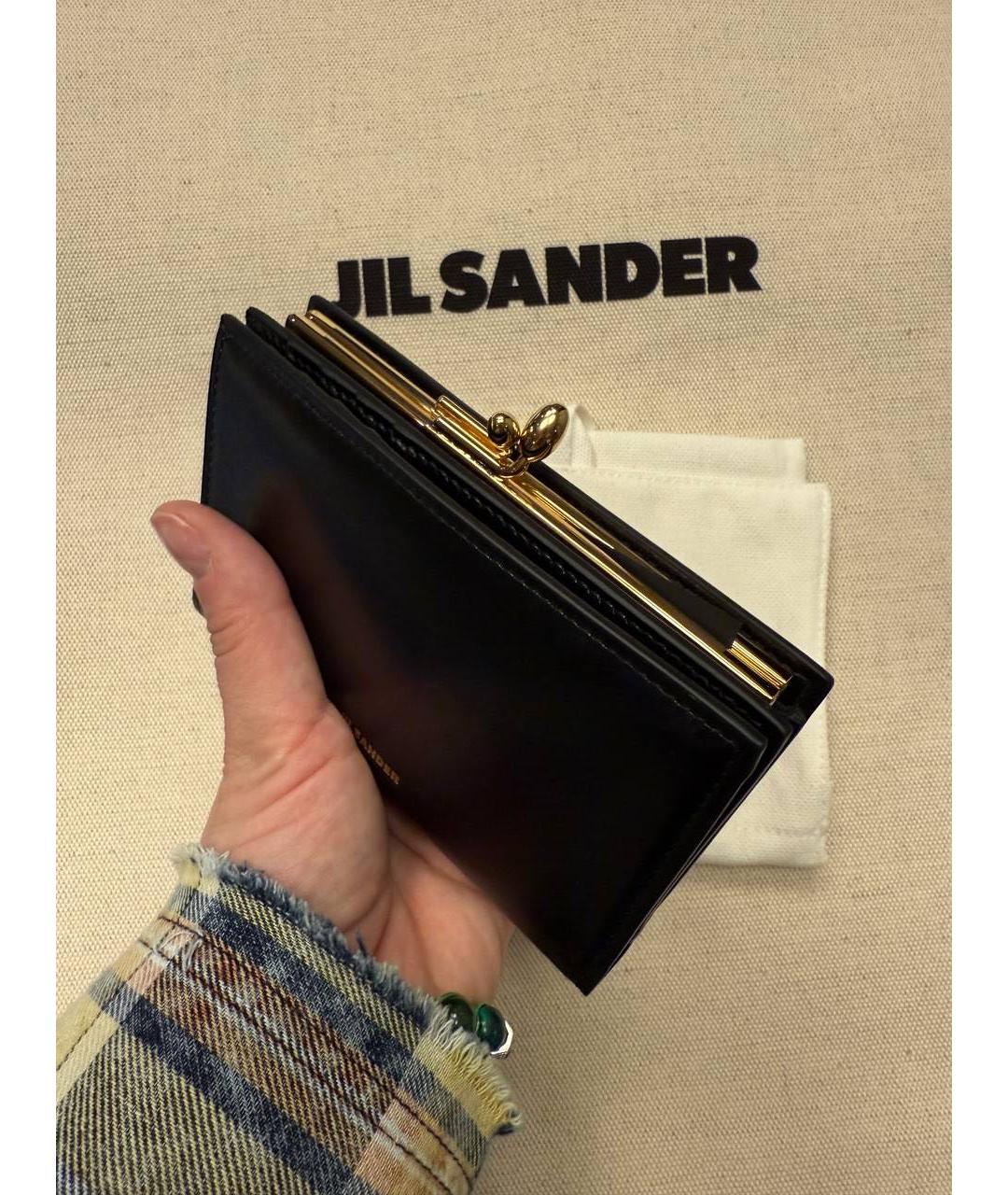 JIL SANDER Черный кожаный кошелек, фото 6