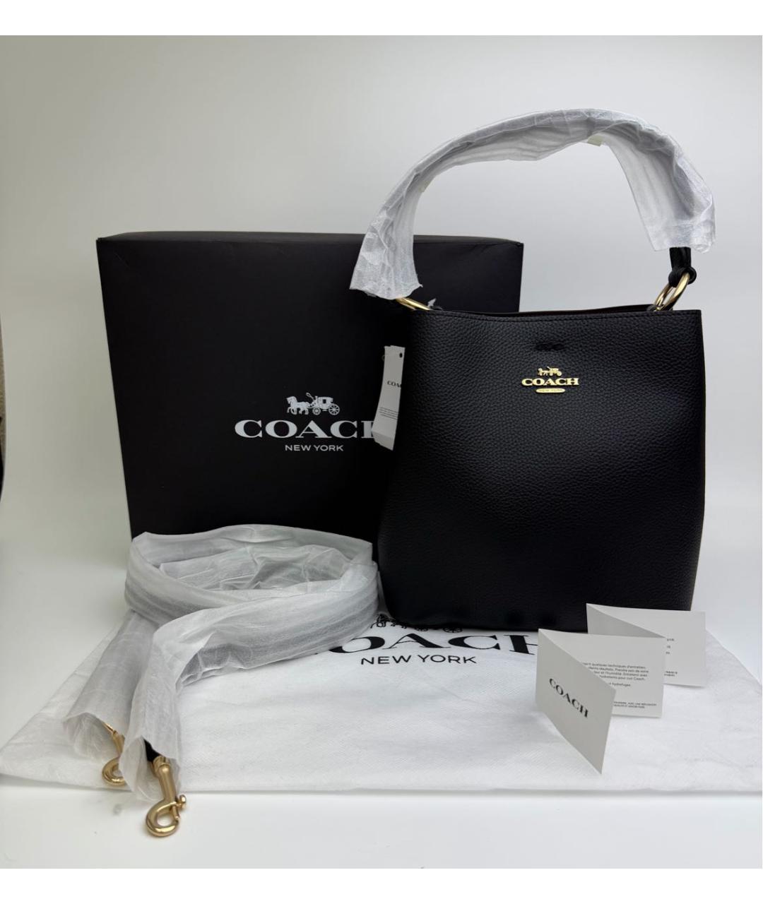 COACH Черная кожаная сумка тоут, фото 2