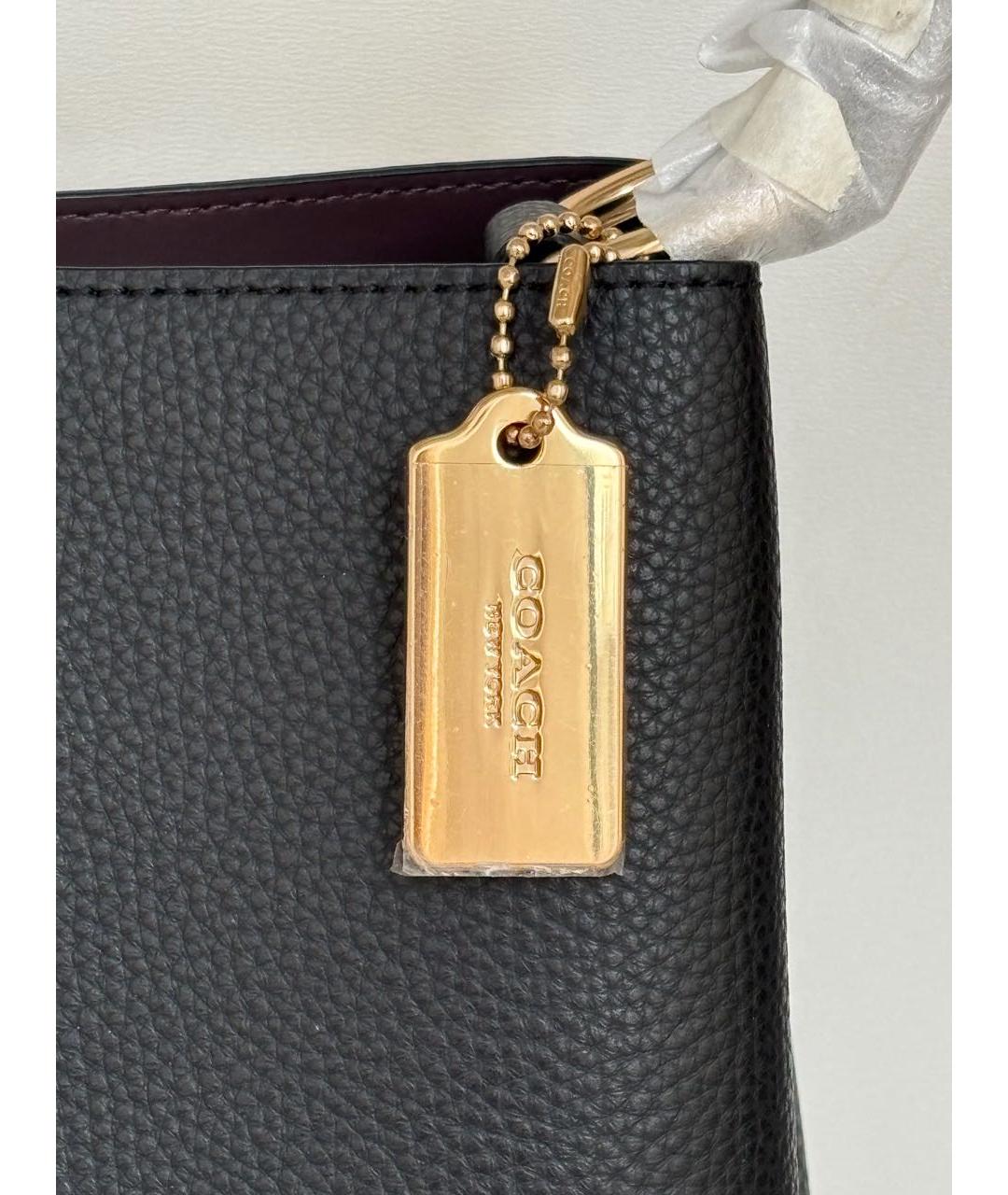 COACH Черная кожаная сумка тоут, фото 4