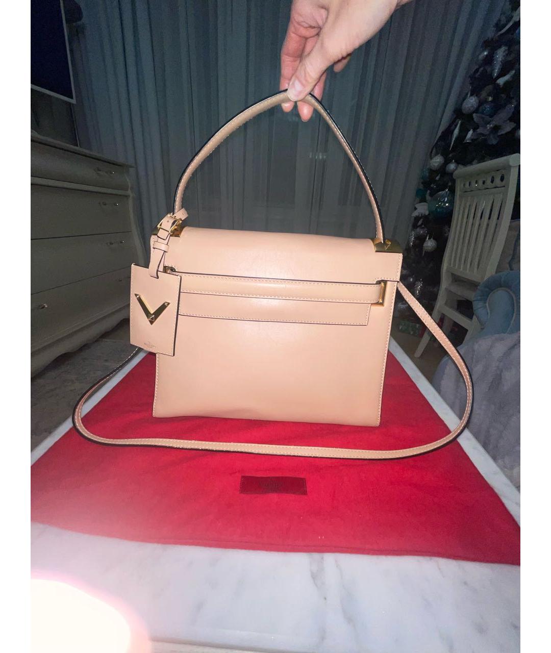 VALENTINO Бежевая кожаная сумка тоут, фото 6