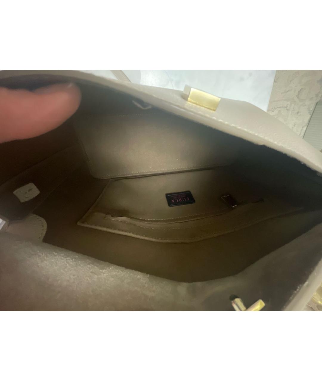 FURLA Бежевая кожаная сумка с короткими ручками, фото 4