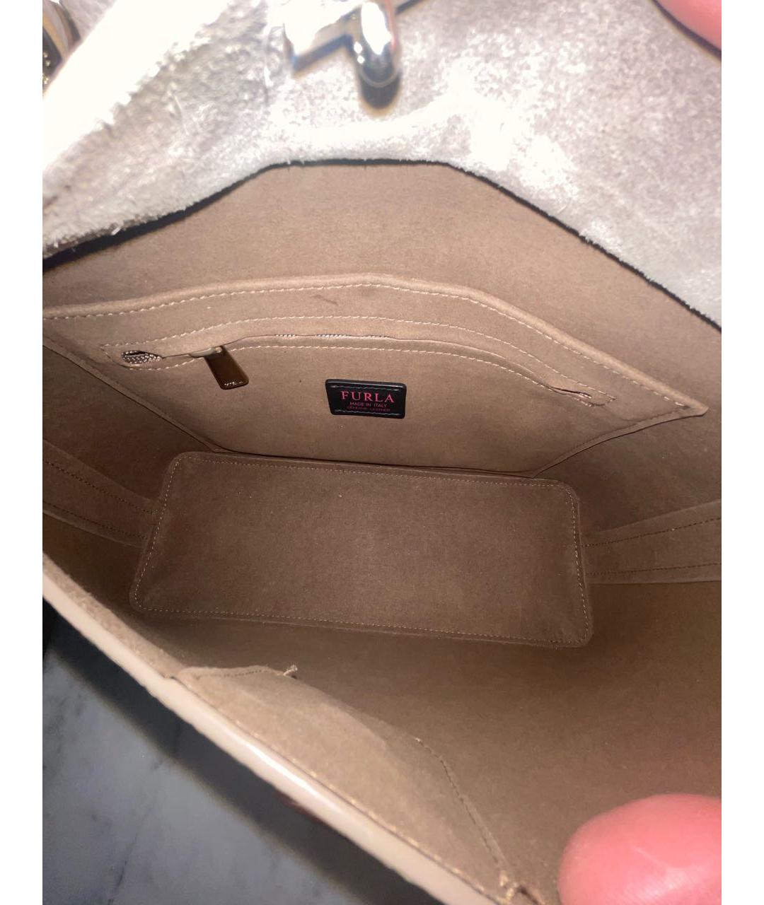 FURLA Бежевая кожаная сумка с короткими ручками, фото 6