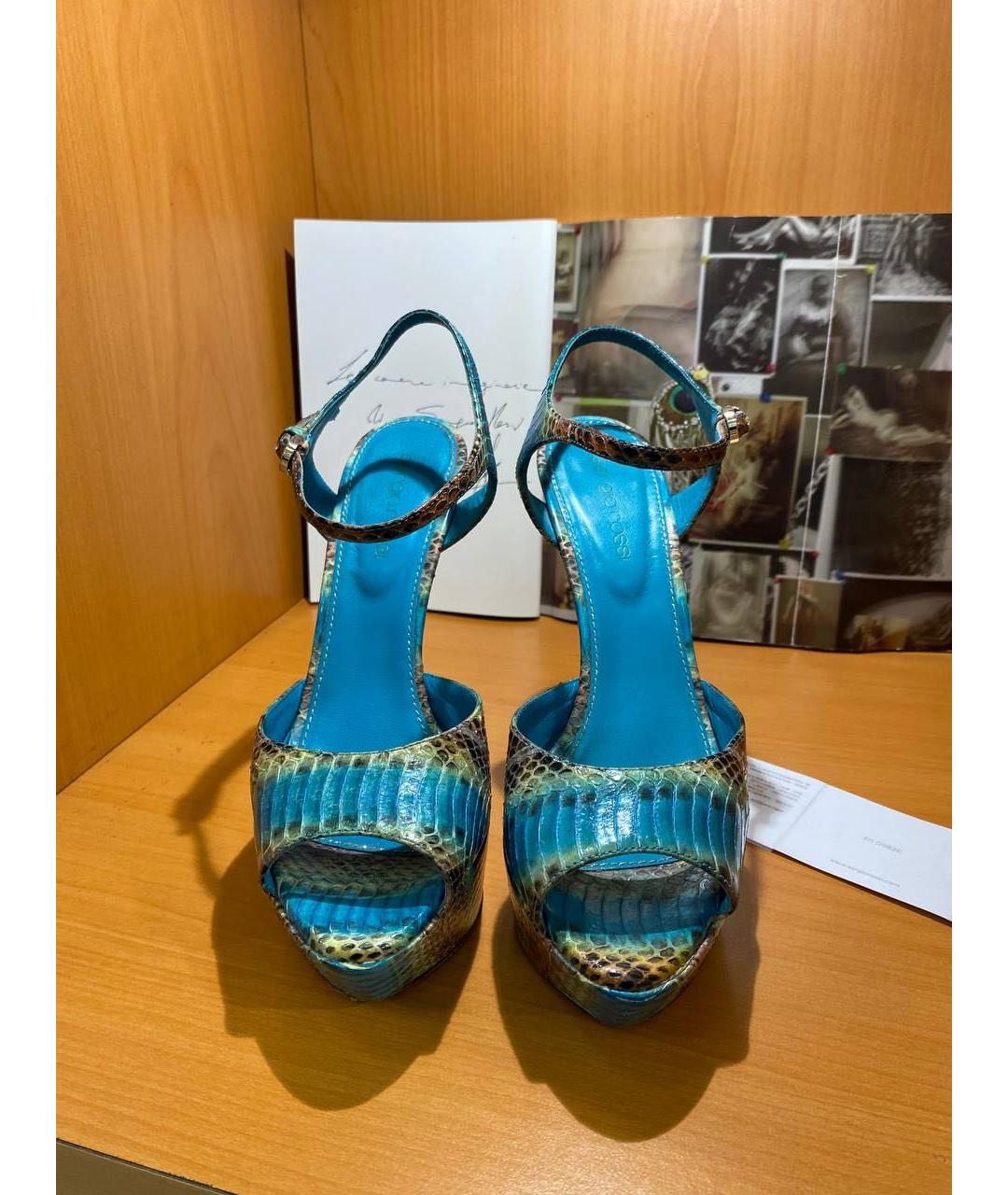 SERGIO ROSSI Бирюзовые кожаные босоножки, фото 2
