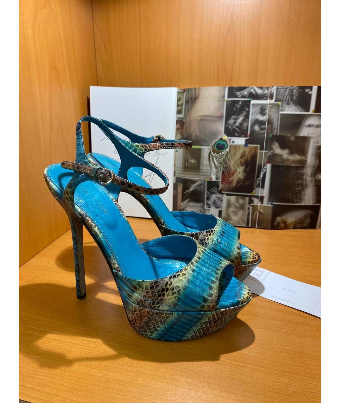 SERGIO ROSSI Бирюзовые кожаные босоножки, фото 4