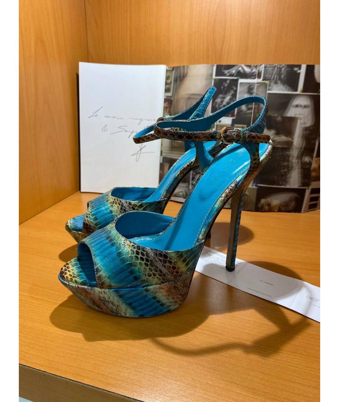 SERGIO ROSSI Бирюзовые кожаные босоножки, фото 3