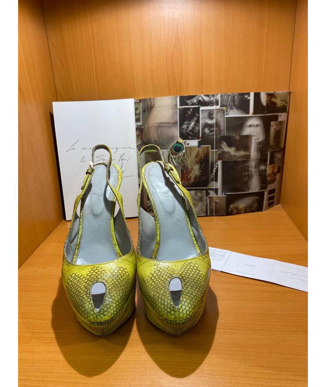 SERGIO ROSSI Желтые кожаные босоножки, фото 2