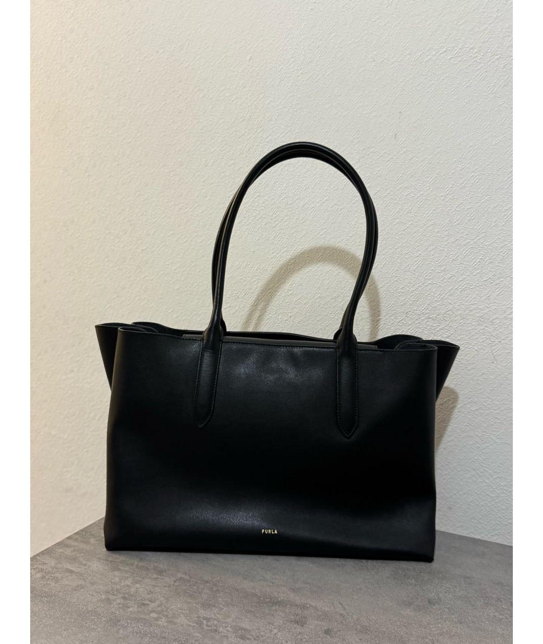 FURLA Черная кожаная сумка тоут, фото 3