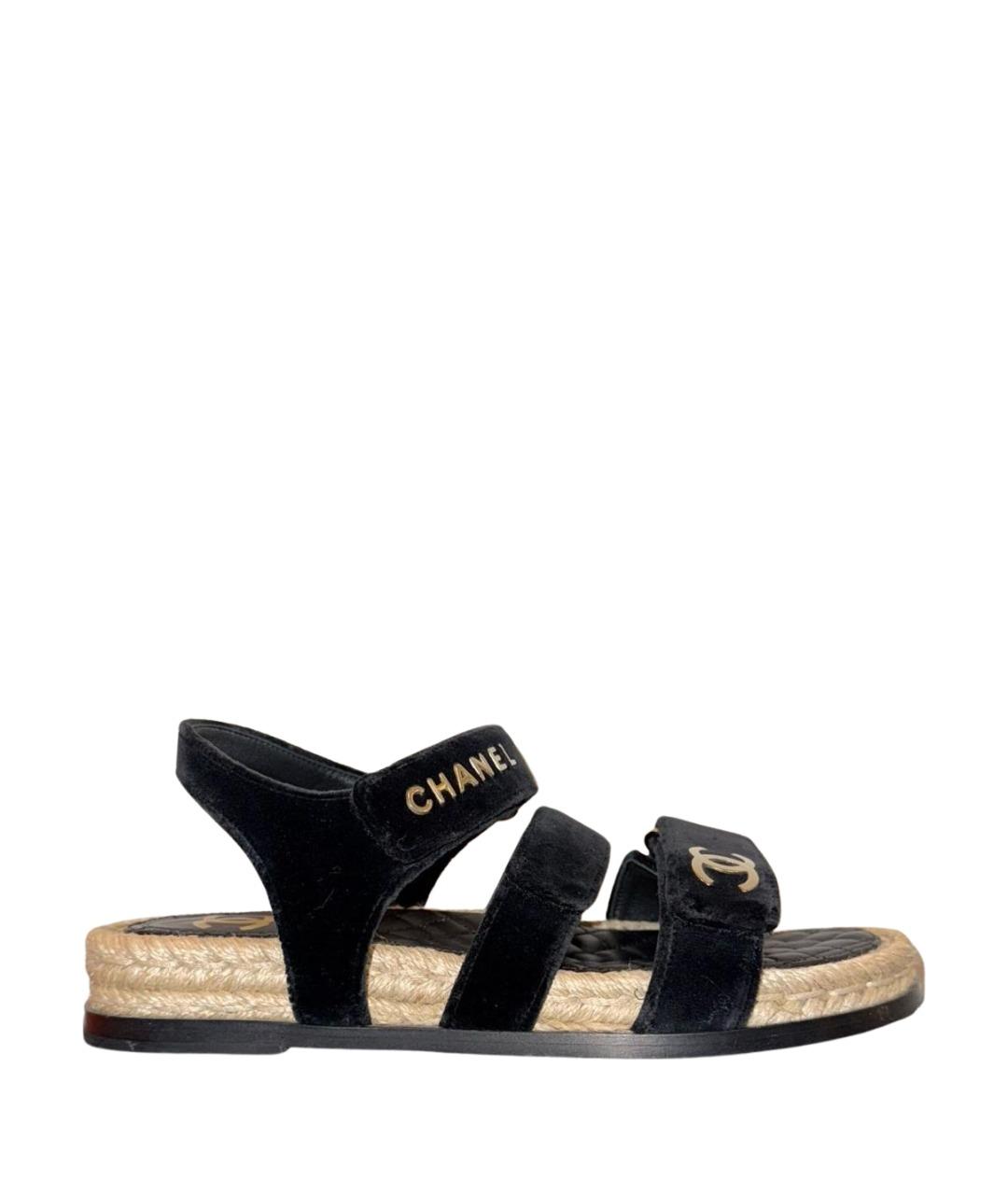 CHANEL Черные бархатные сандалии, фото 1