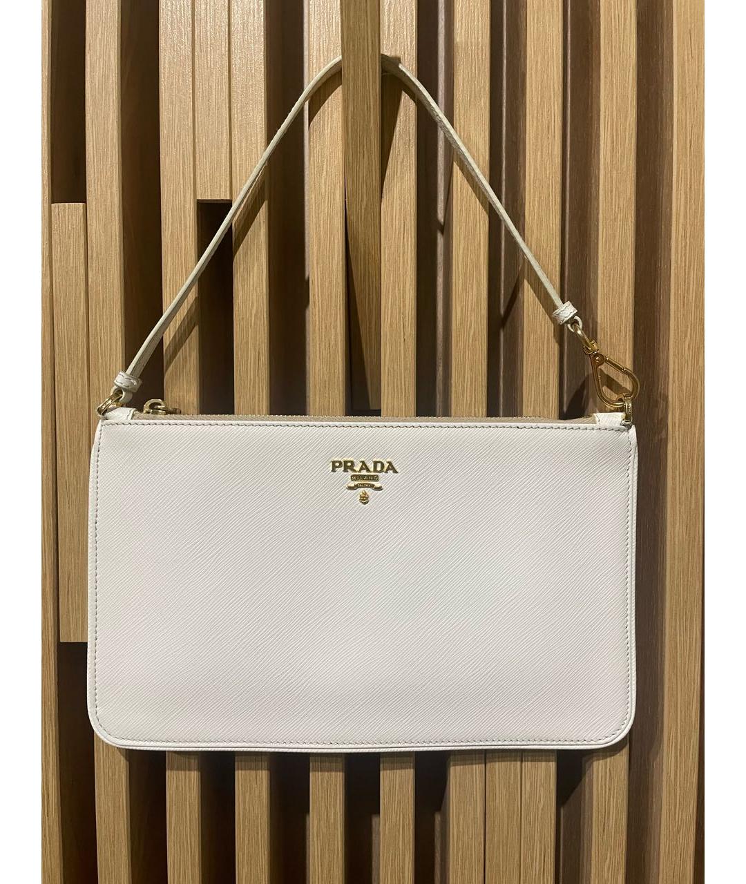 PRADA Белая кожаная сумка с короткими ручками, фото 6