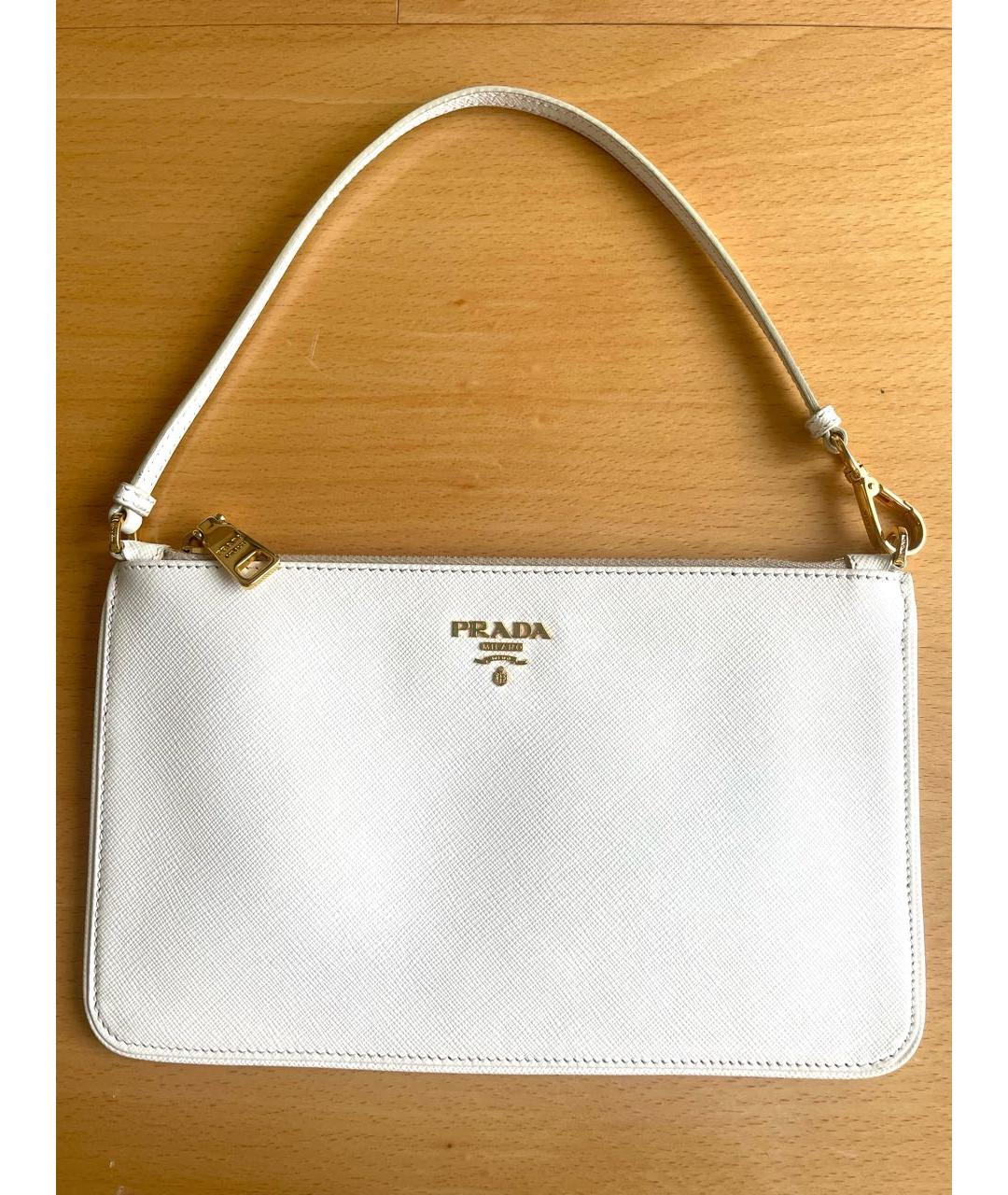 PRADA Белая кожаная сумка с короткими ручками, фото 9