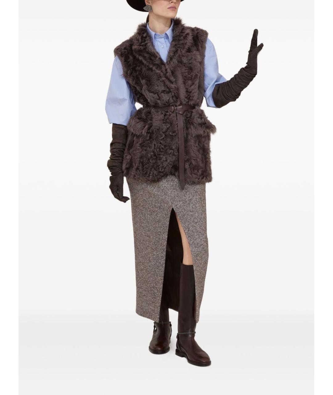 BRUNELLO CUCINELLI Коричневая шерстяная юбка макси, фото 3