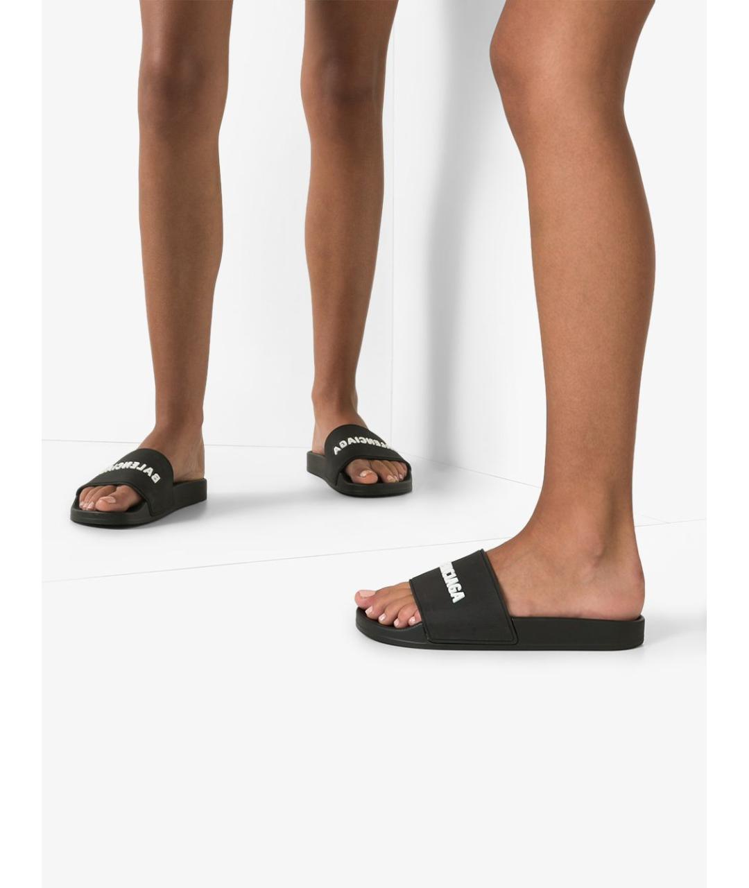 BALENCIAGA Черные кожаные шлепанцы, фото 3