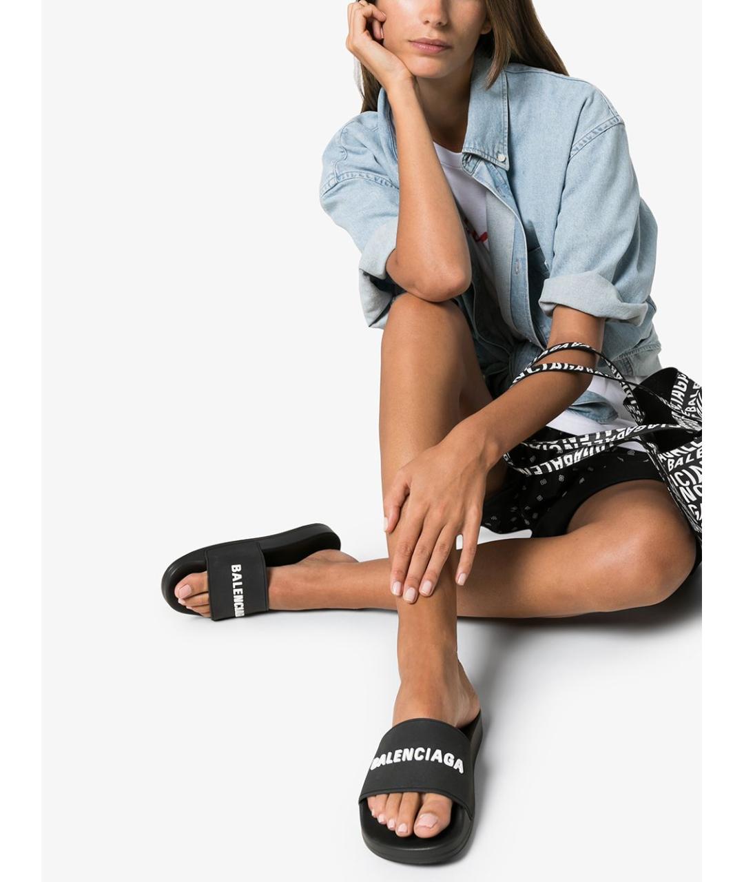 BALENCIAGA Черные кожаные шлепанцы, фото 2