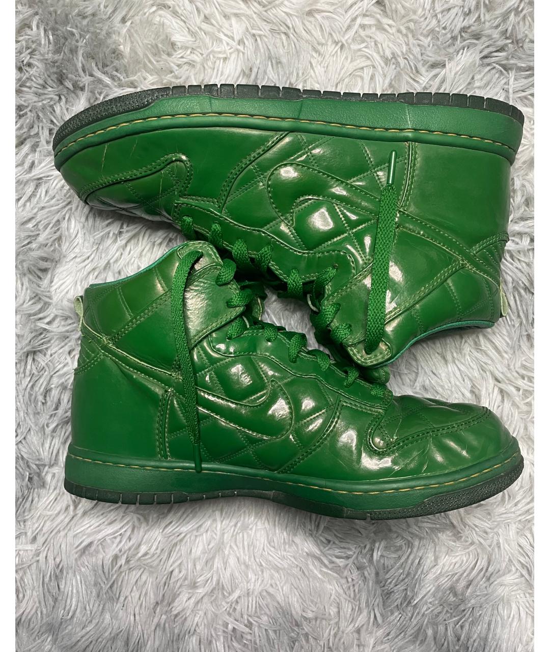 NIKE Зеленые высокие кроссовки / кеды из лакированной кожи, фото 2