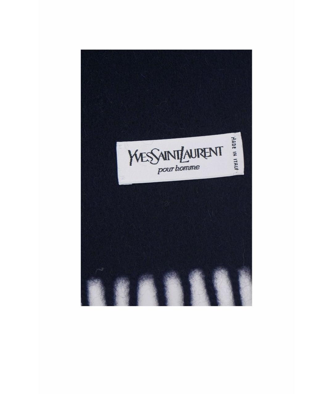 SAINT LAURENT Темно-синий шерстяной шарф, фото 5