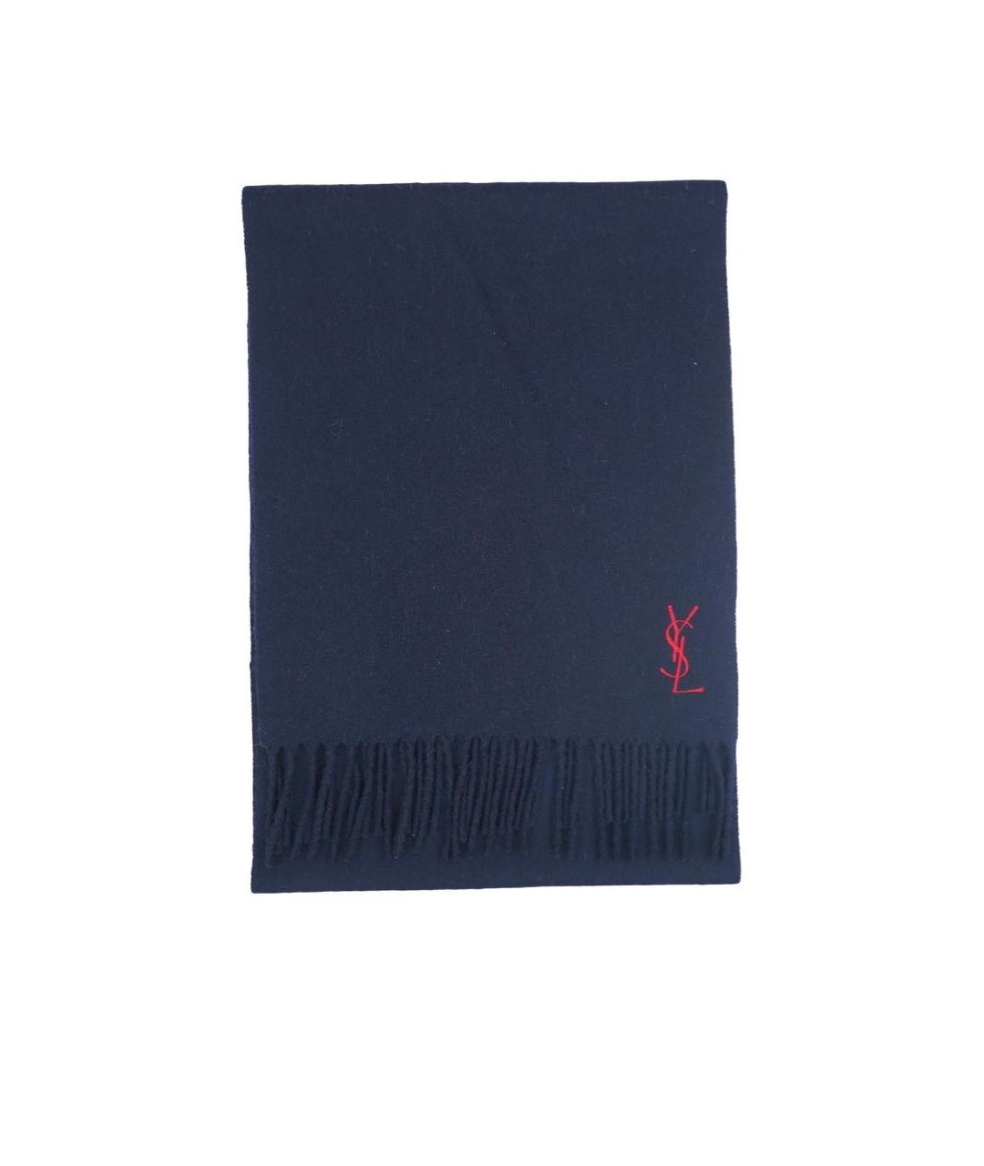 SAINT LAURENT Темно-синий шерстяной шарф, фото 3