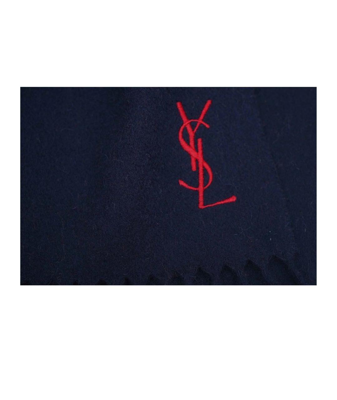SAINT LAURENT Темно-синий шерстяной шарф, фото 4