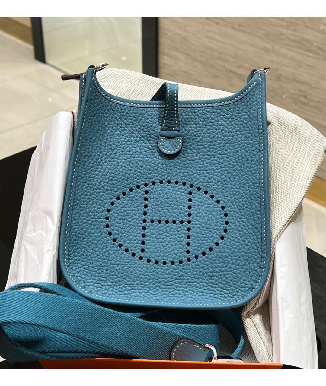 HERMES Бирюзовая кожаная сумка через плечо, фото 3