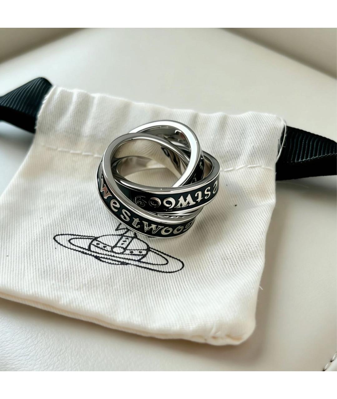 VIVIENNE WESTWOOD Черное серебряное кольцо, фото 7
