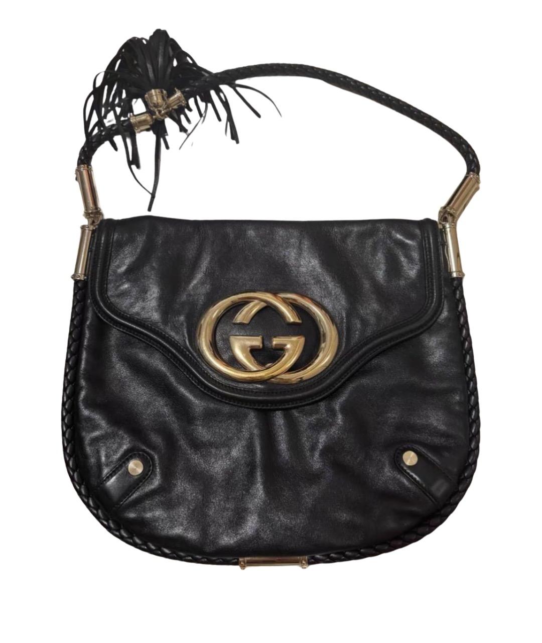 GUCCI Черная кожаная сумка с короткими ручками, фото 1