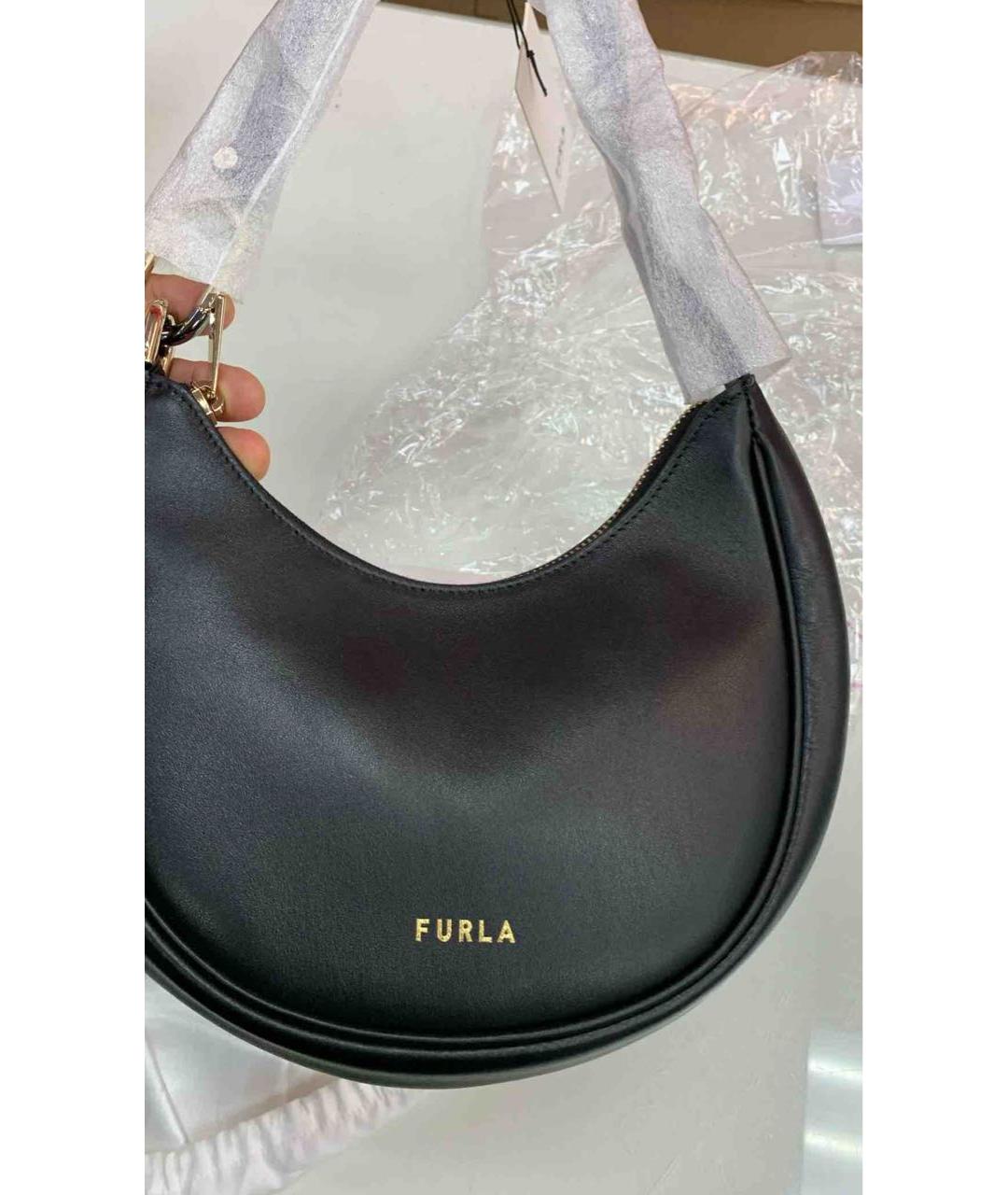 FURLA Черная кожаная сумка с короткими ручками, фото 4