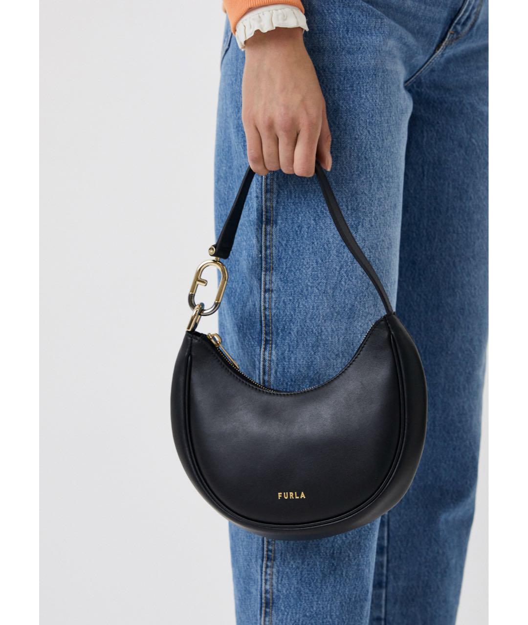 FURLA Черная кожаная сумка с короткими ручками, фото 5