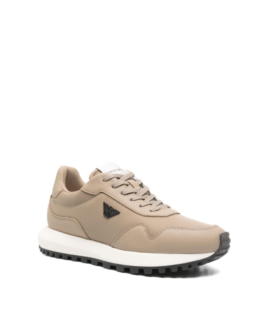 EMPORIO ARMANI Бежевые синтетические низкие кроссовки / кеды, фото 3